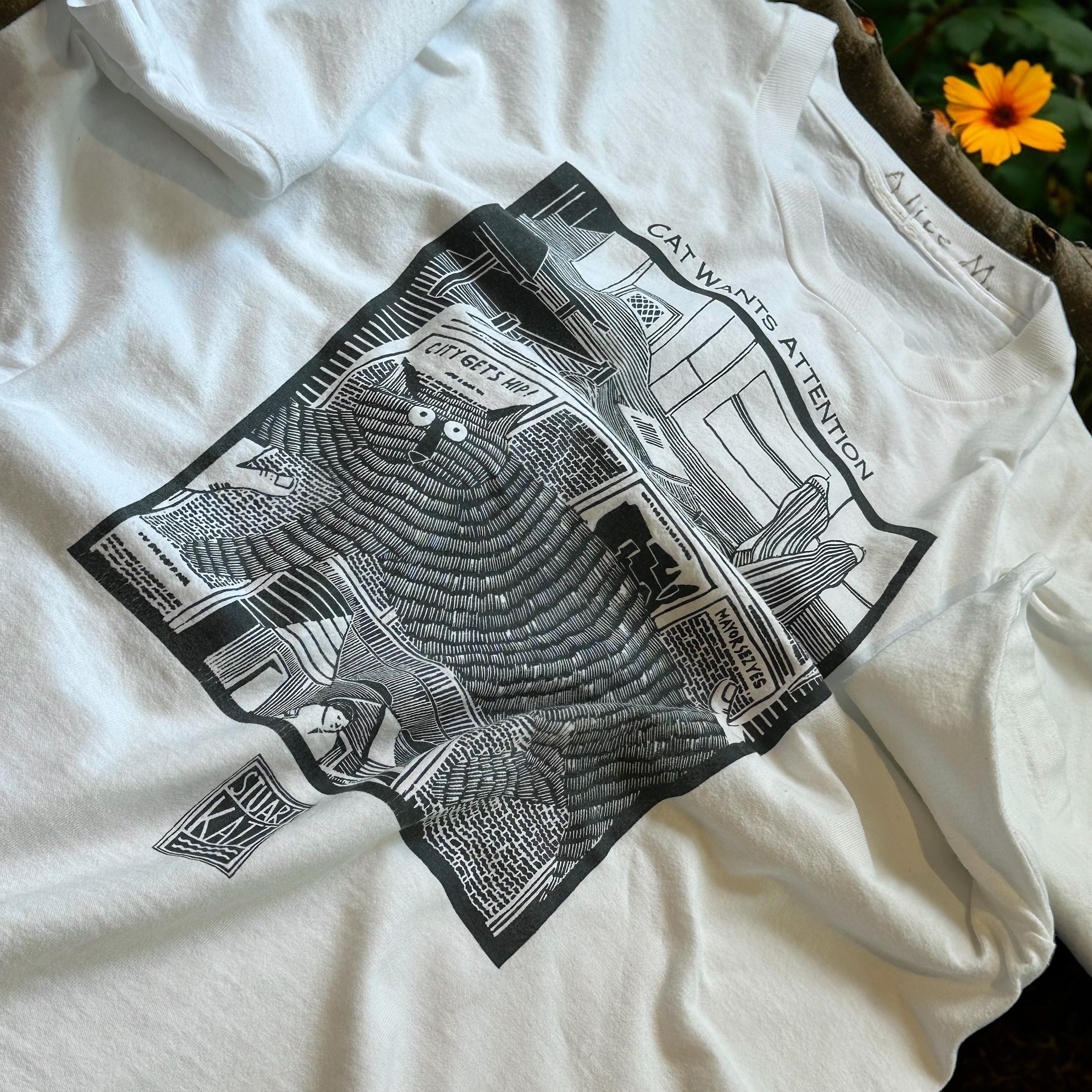 古着Tシャツ】アート 90s STUARTKATT CAT WANTS ATTENTION 