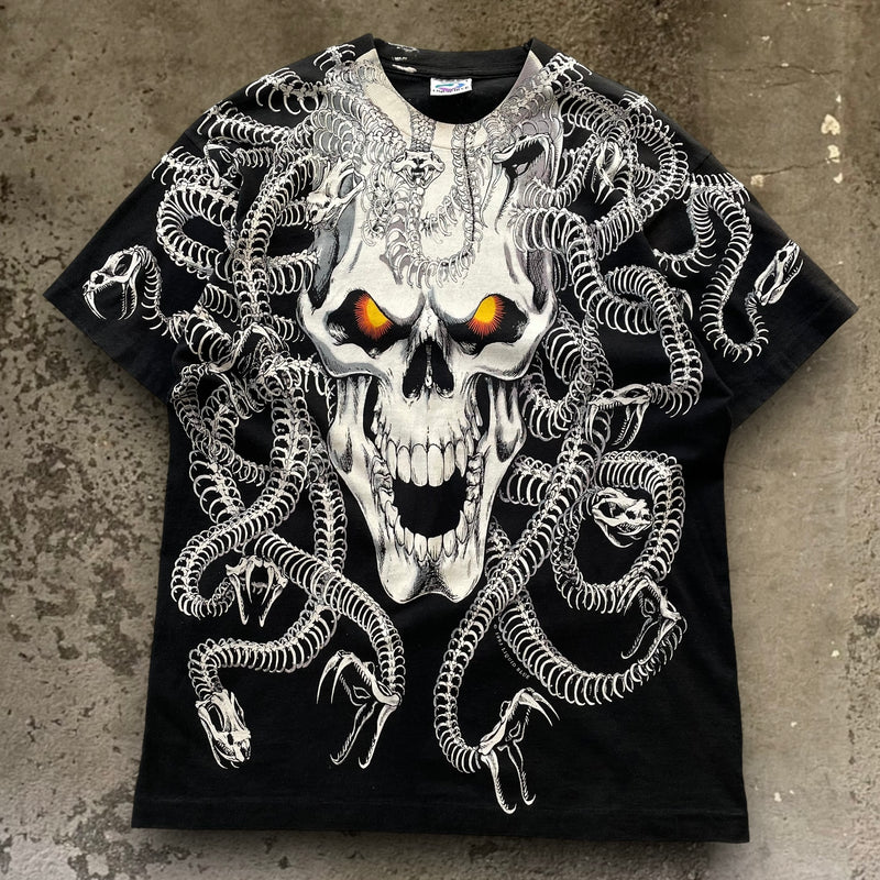 【古着Tシャツ】企業 90s Liquid Blue Skull&Snake Design