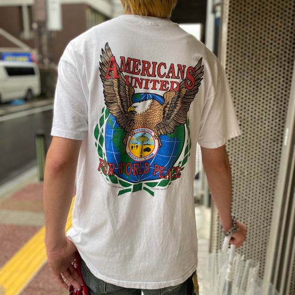 90s古着　ヴィンテージ　Tシャツ　軍隊　湾岸戦争の作戦　万国旗　両面プリント vintage 90s print T-shirt Operation Desert Shield Hanes