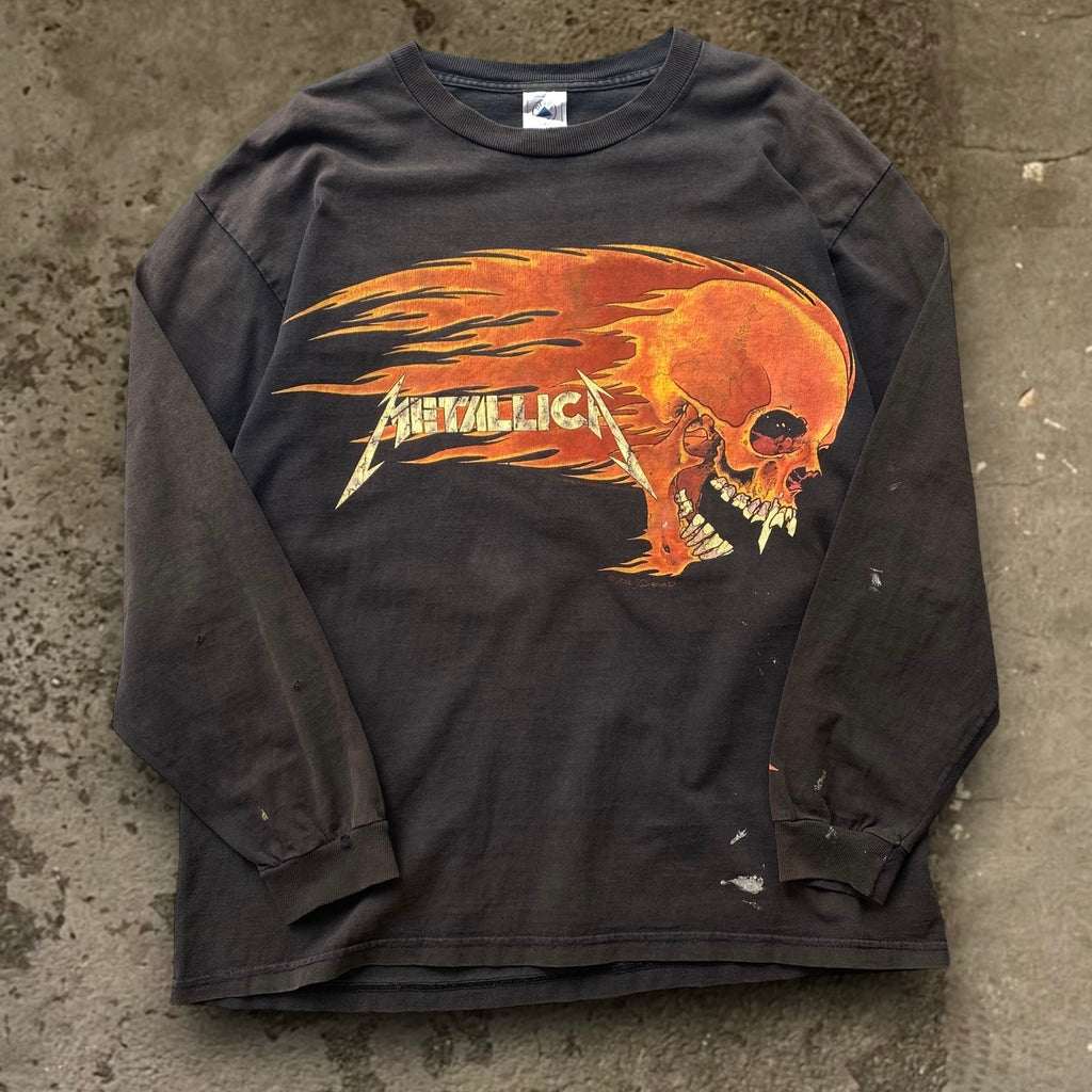 メタリカ FLAME SKULL ロング Tシャツ ブラック L 古着 1994s METALLICA 