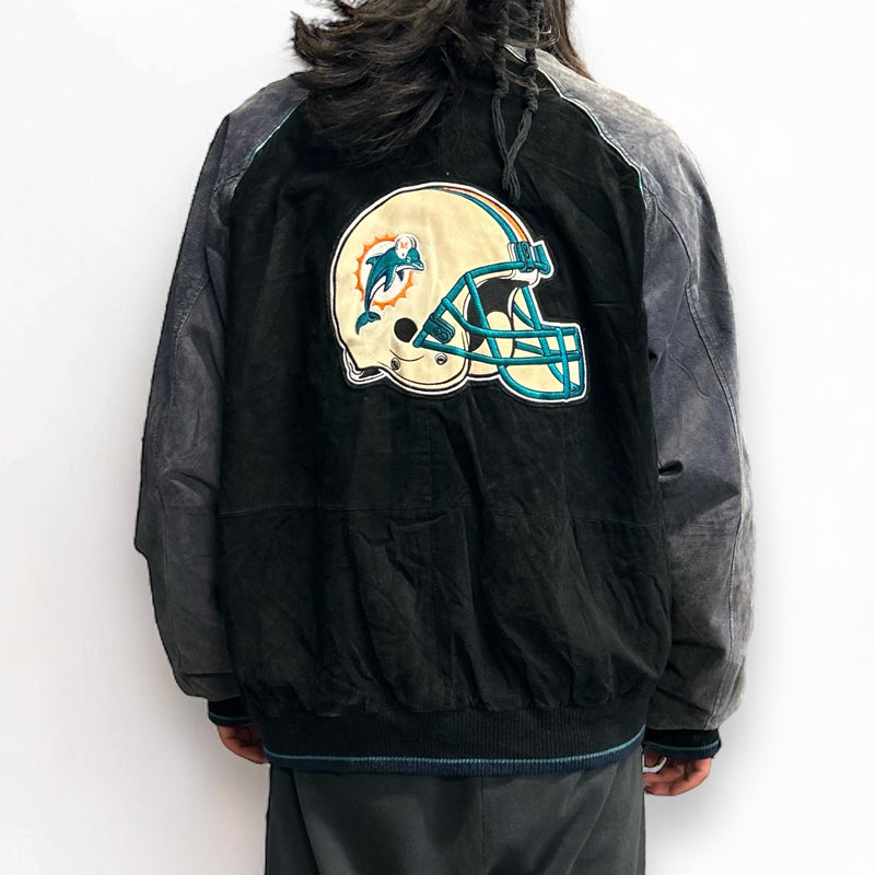 古着【NFL】マイアミ・ドルフィンズチームデザインレザージャケット