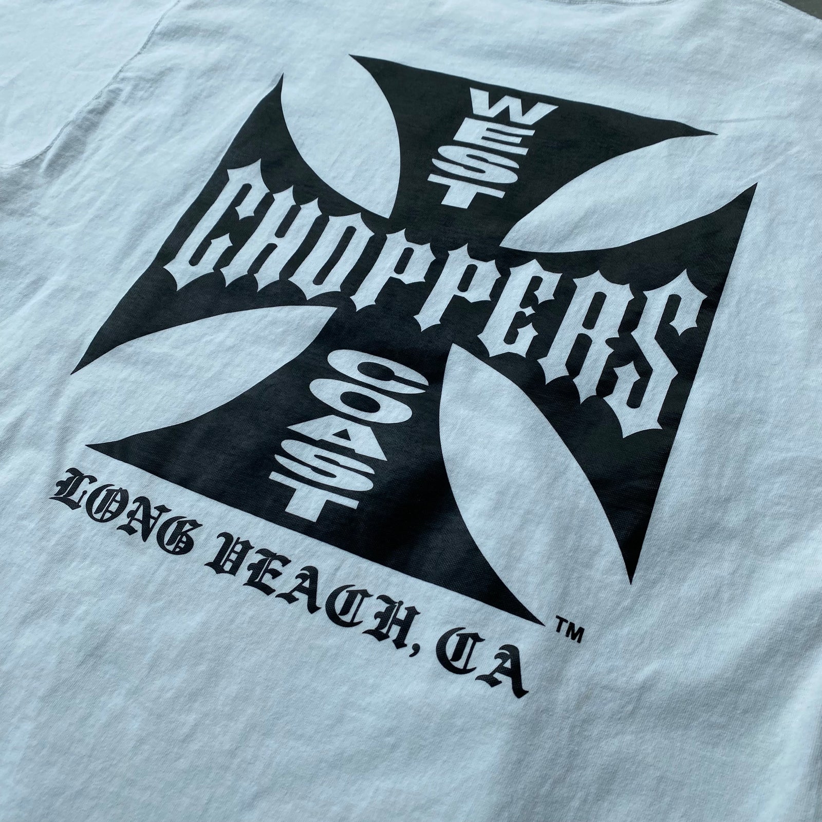 US古着【WEST COAST CHOPPERS】ピッケルハウベ・デザイン 袖プリ ロンT ウエストコーストチョッパーズ スリーブプリント 古着Tシャツ企業 WEST COAST CHOPPERS｜ヴィンテージ（古着）専門