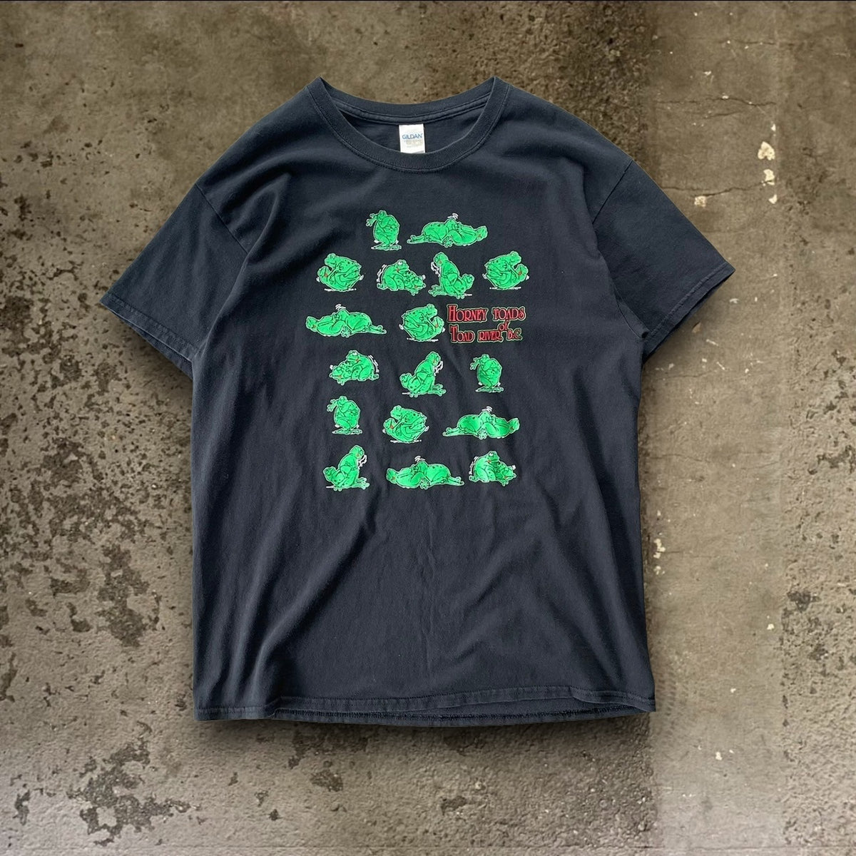 FRUIT OF THE LOOM / 80s Vintage カエル 四十八手TEE/XL/ブラック 古着Tシャツ】グッドレギュラー 00's カエル